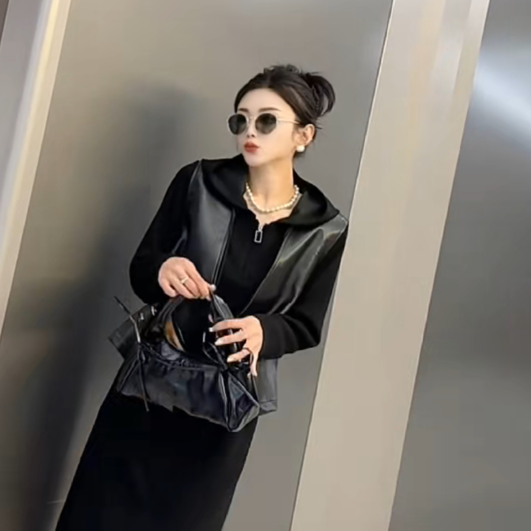 911欧美风宽松气质韩版时尚中长款黑色百搭显瘦马甲裙子套装
