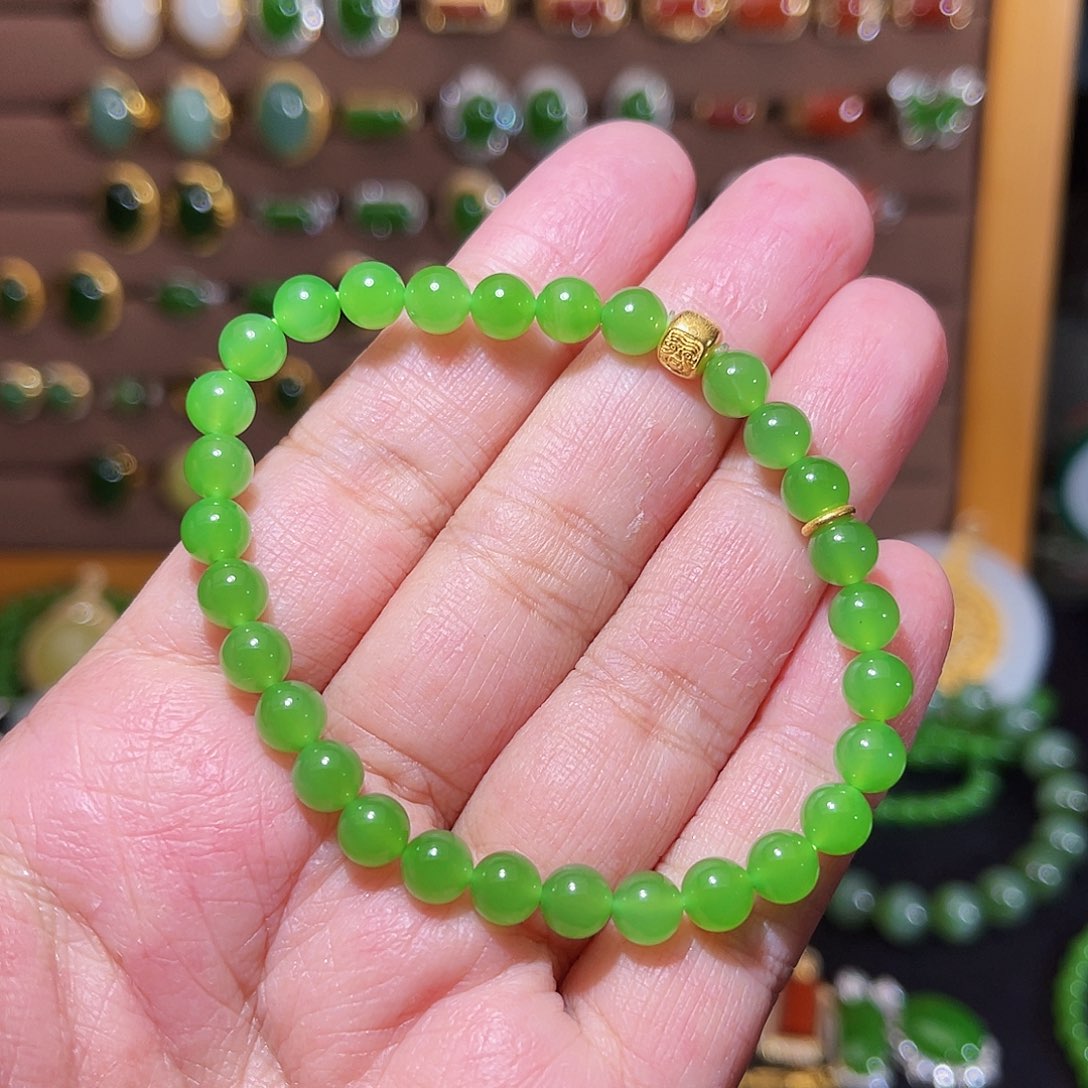 和田玉手链18K金镶嵌