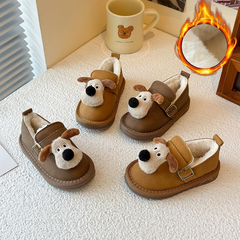 儿童冬季新款雪地靴韩版时尚百搭狗头棉鞋加绒保暖女童软底防滑