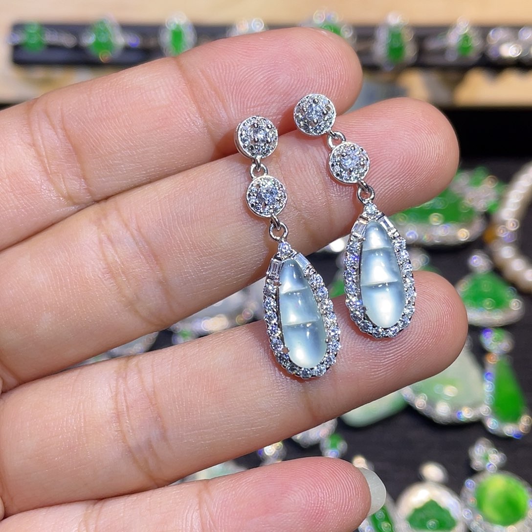 翡翠银S925镶嵌耳饰