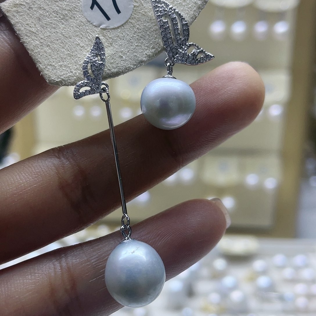 淡水珍珠耳饰银S925镶嵌