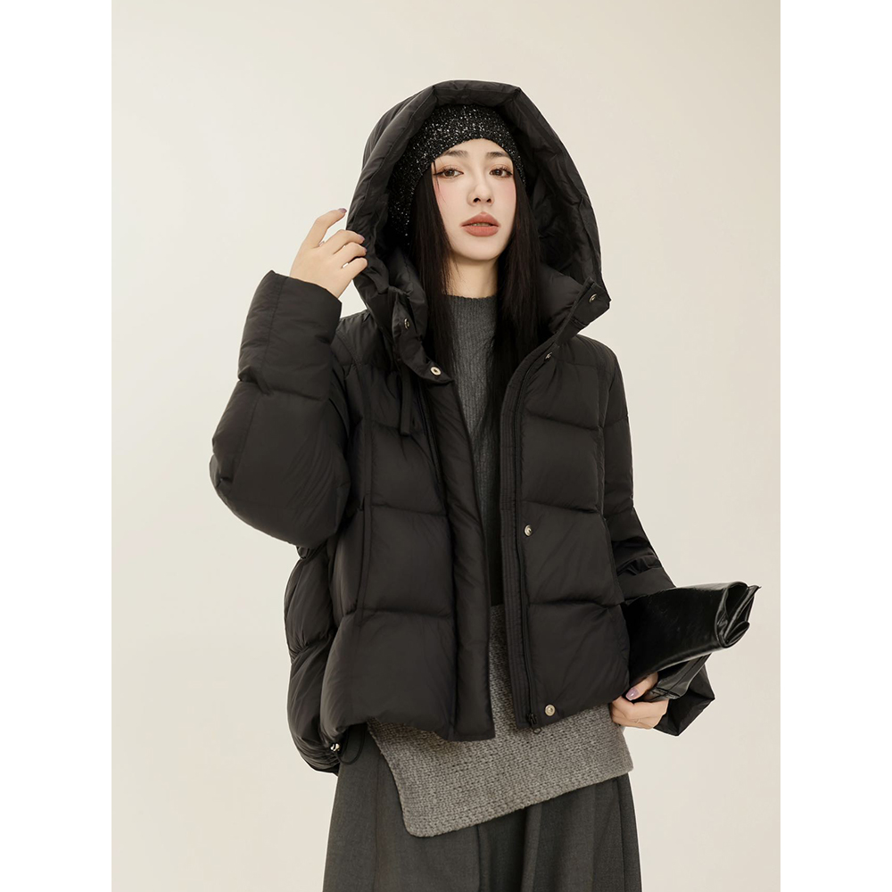 绒子含量90%白鸭绒泡芙羽绒服女款2025新款短款时尚百搭连帽外套