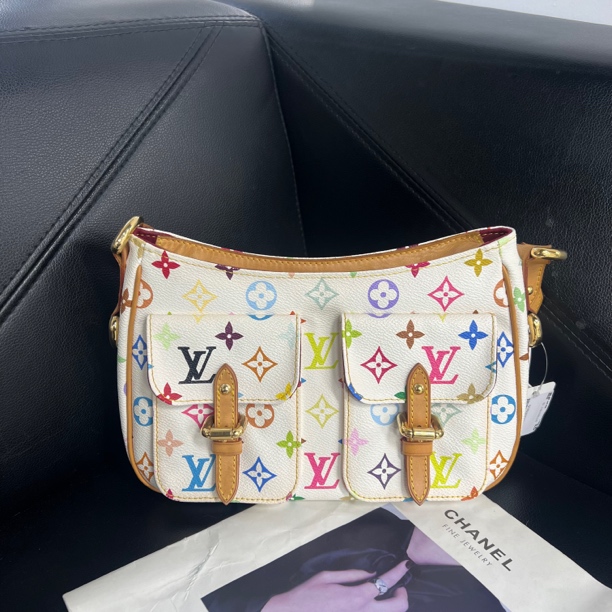 95新 LouisVuitton/路易威登 捐金沉珠/白三彩剑桥单肩