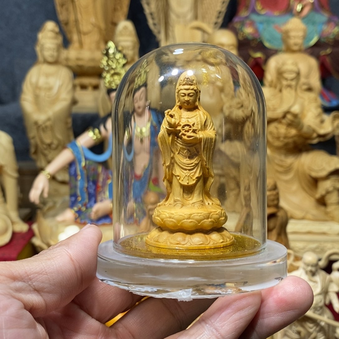 黄杨木9公分南海观音车载摆件