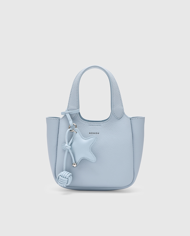 HG磁扣菜篮子手提斜挎包单肩简约高级穿搭时尚百搭通勤蓝色牛皮女