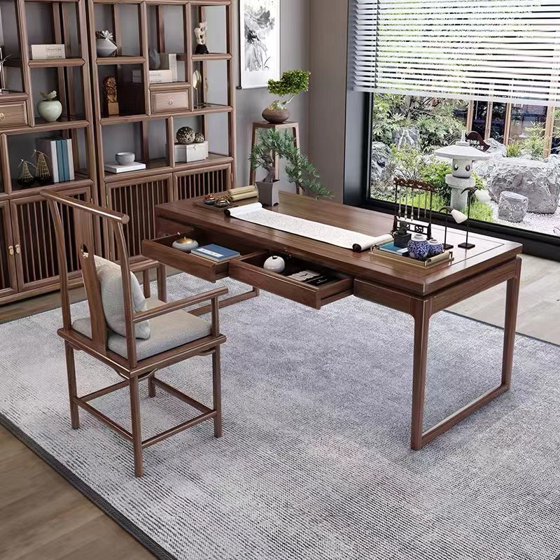 新中式实木书房书桌中古风国学桌子写字书法案台老榆木画案书画桌