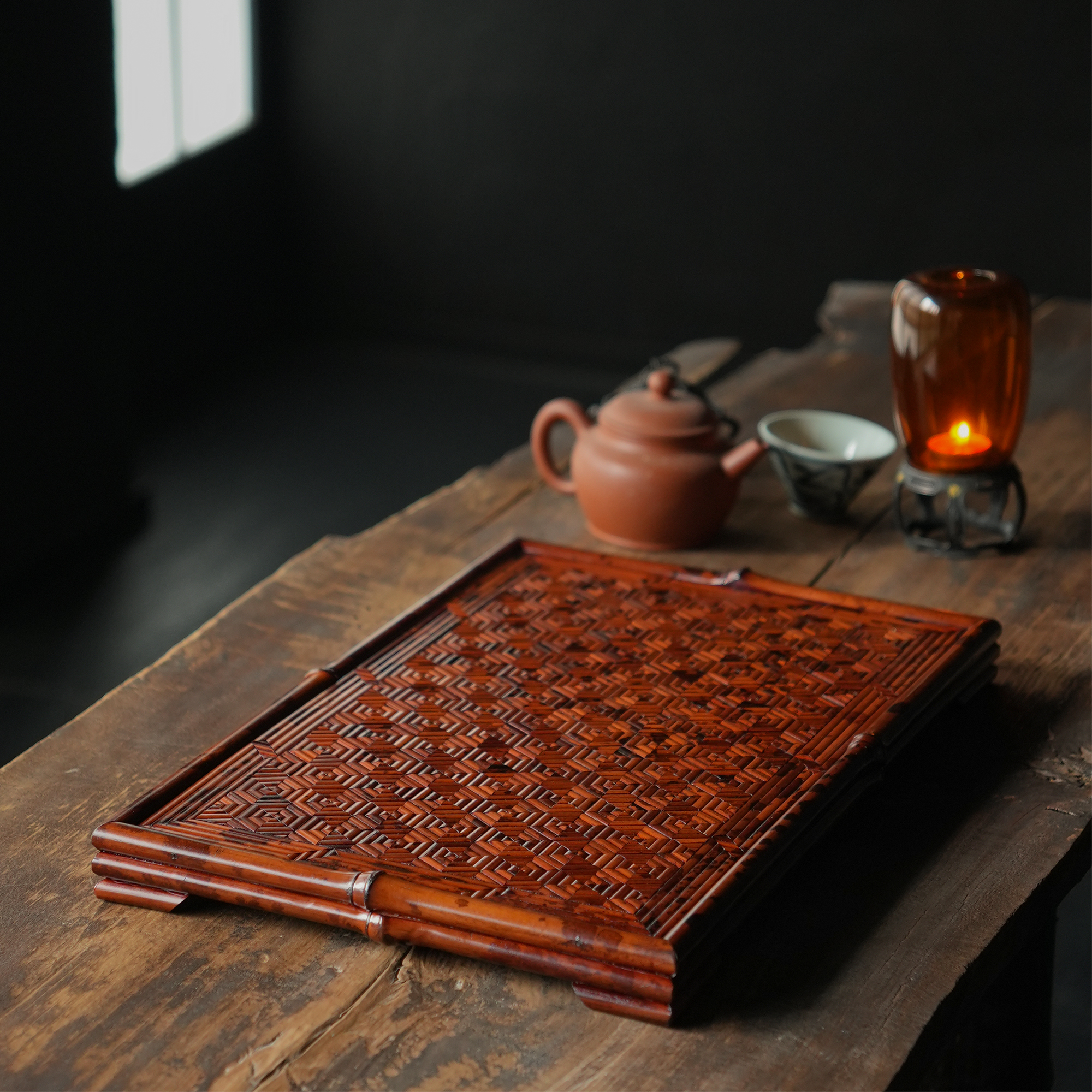 湘妃竹龟甲纹饰茶盘干泡盘 茶具收纳盘茶道配件