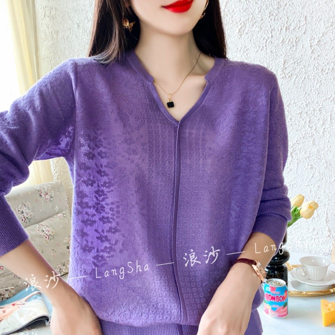 【剪刀领浮雕长袖】秋冬新款韩版针织衫360