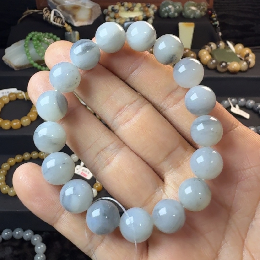 小***样和田玉未镶嵌手链NGTC国检证书 新疆若羌聚墨青花