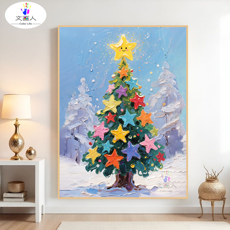 文画人肌理画diy数字油画手工填色油画高级感圣诞治愈系装饰画