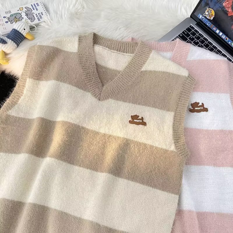 5593-BY春秋V领毛衣男女潮ins宽松内搭针织衫无袖背心坎肩马甲