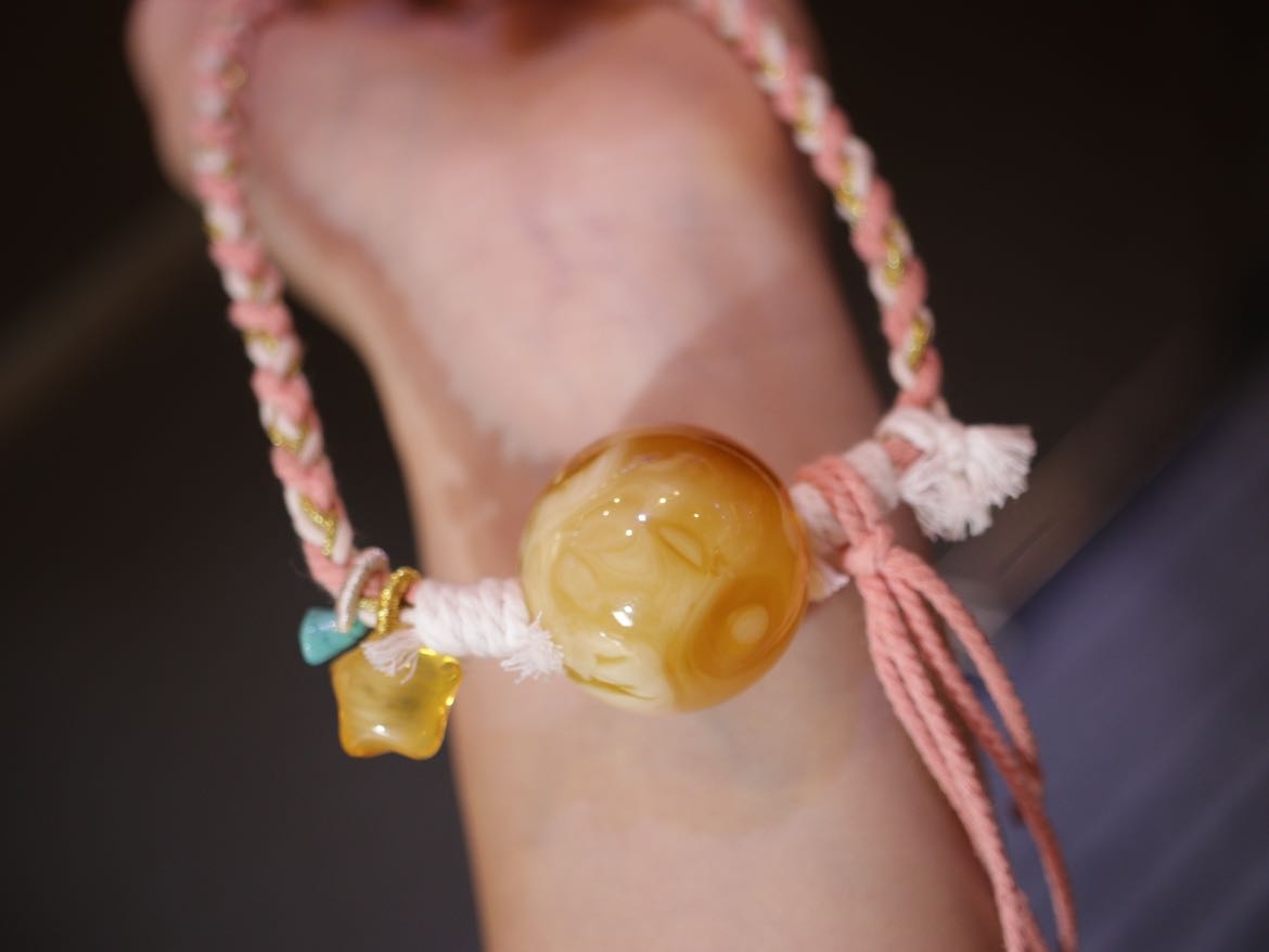 【俄料】28.7mm 金白妖花蜜蜡锁骨链 满天星 搭配小星星绿松 超美