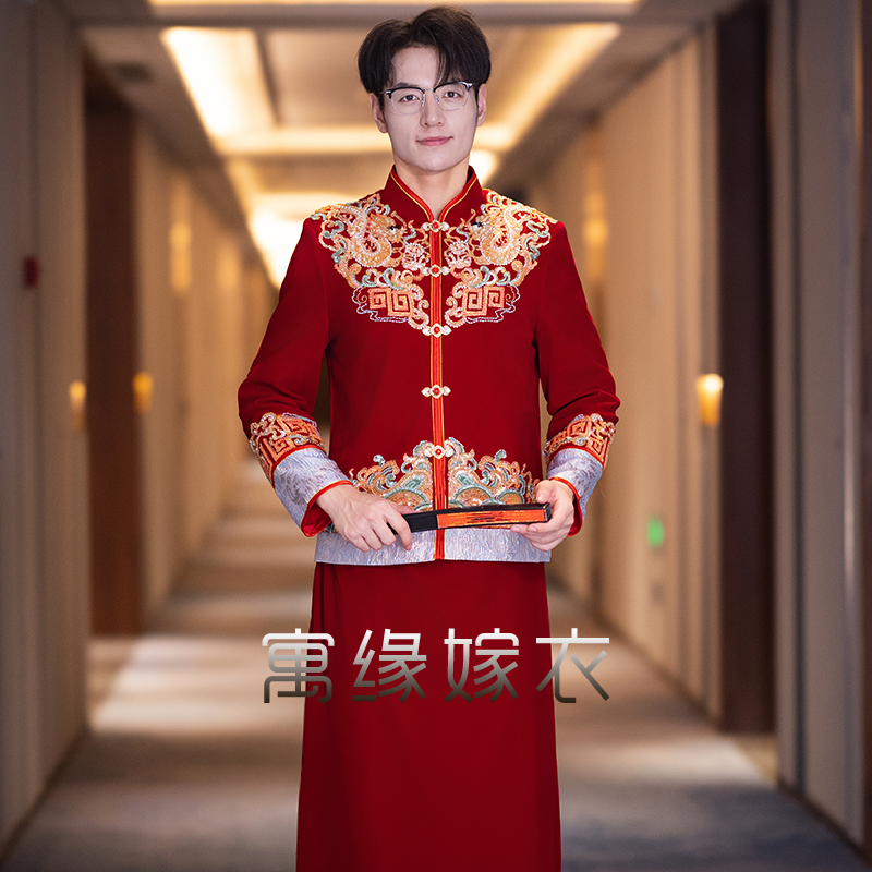 男士秀禾服新款2025新中式刺绣结婚礼服新郎接亲喜庆丝绒唐装敬酒