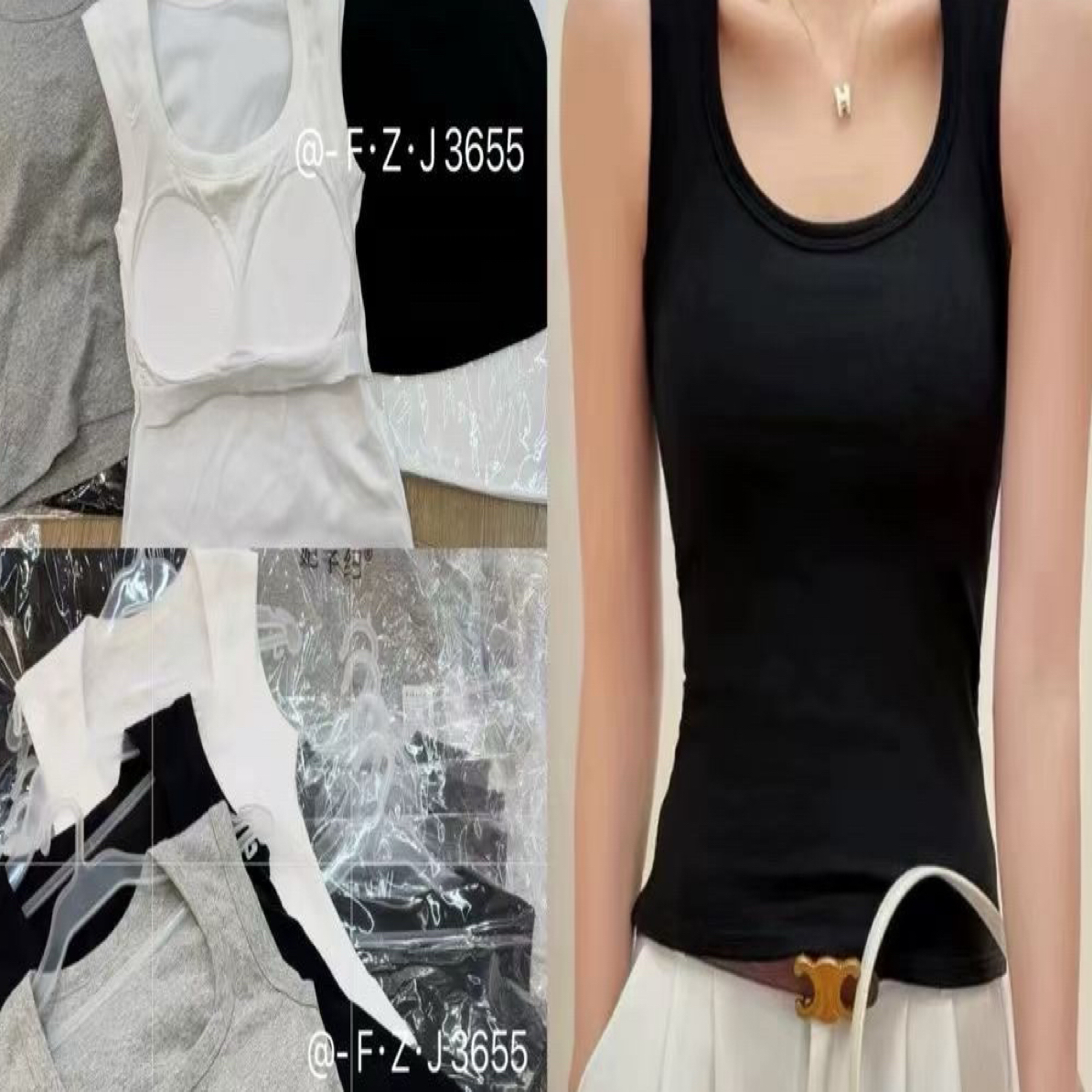 时尚风夏季薄款螺纹显瘦吊带背心女无袖上衣设计感十足