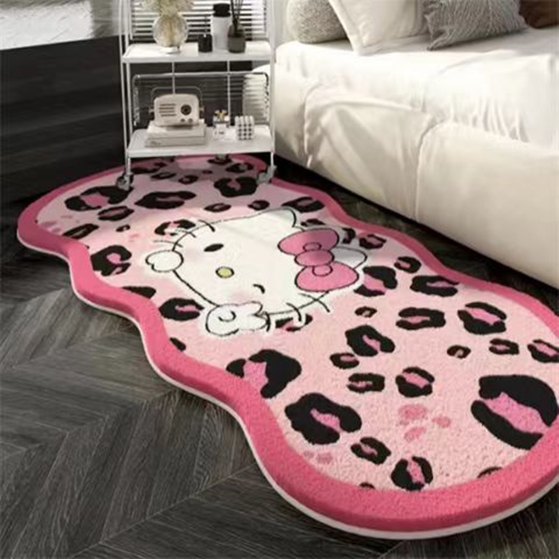 《可爱卡通》豹纹凯蒂仿羊绒耐用加厚床边飘窗阳台地毯地毯床边毯