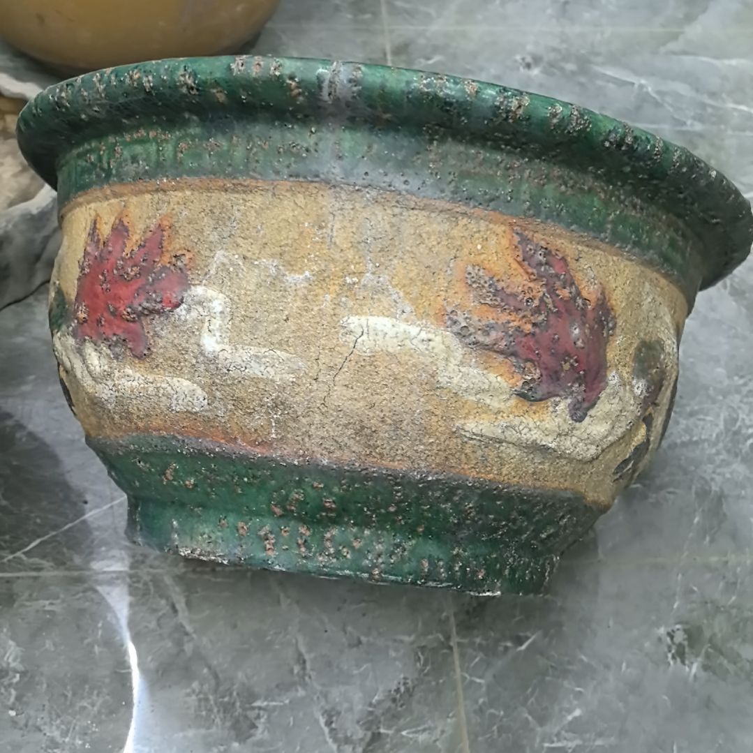 青花瓷山*茶石湾公仔花盆一个