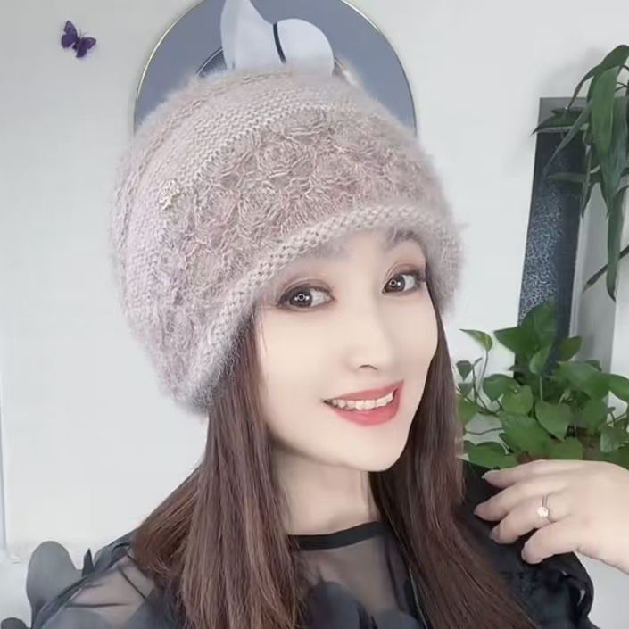 钩花冬季帽子手工毛线女士八角帽加绒百搭秋冬网红