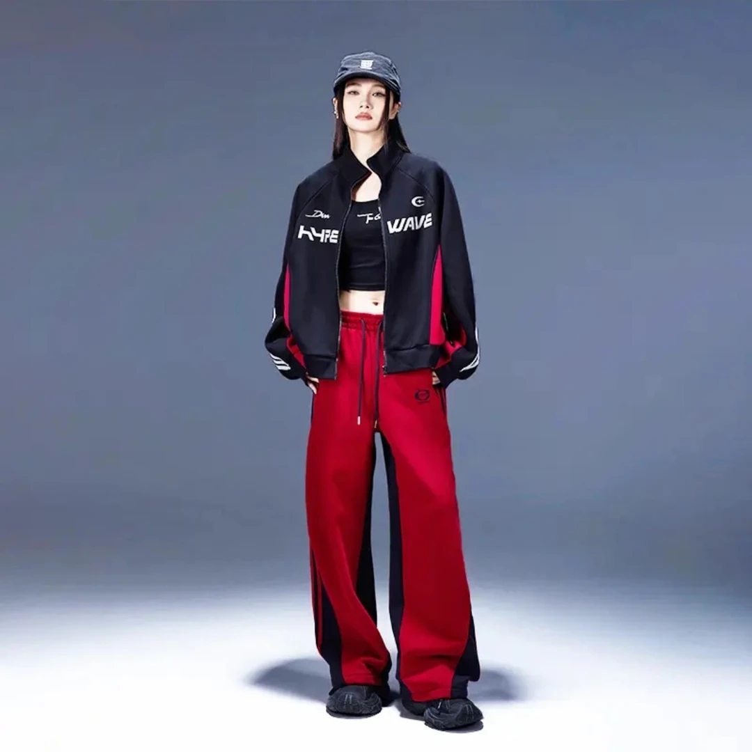 福利套装: 秋冬拓谷新款潮酷拼接撞色加绒加厚拉休闲套装