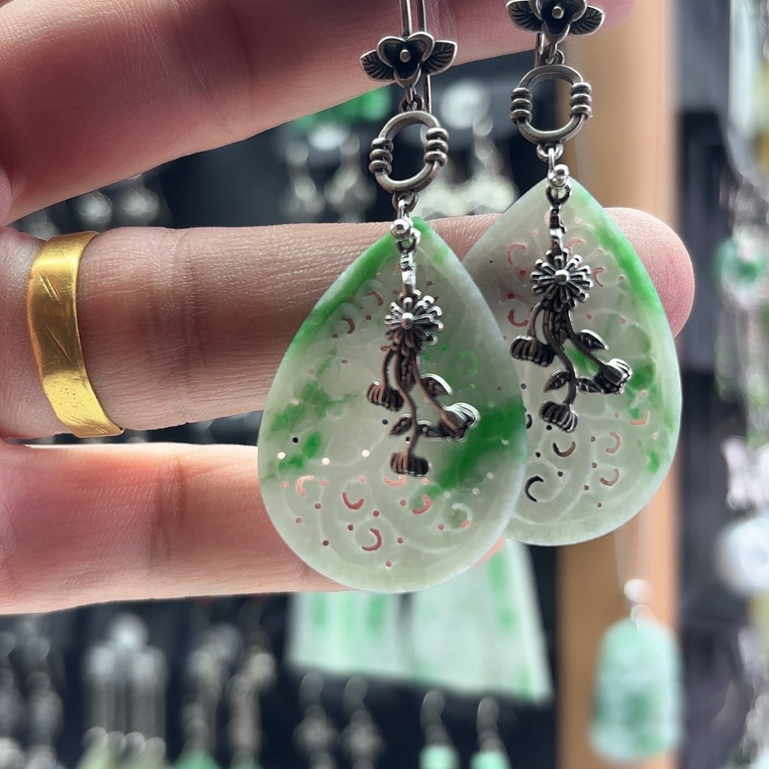 翡翠耳饰银S925镶嵌❤️****