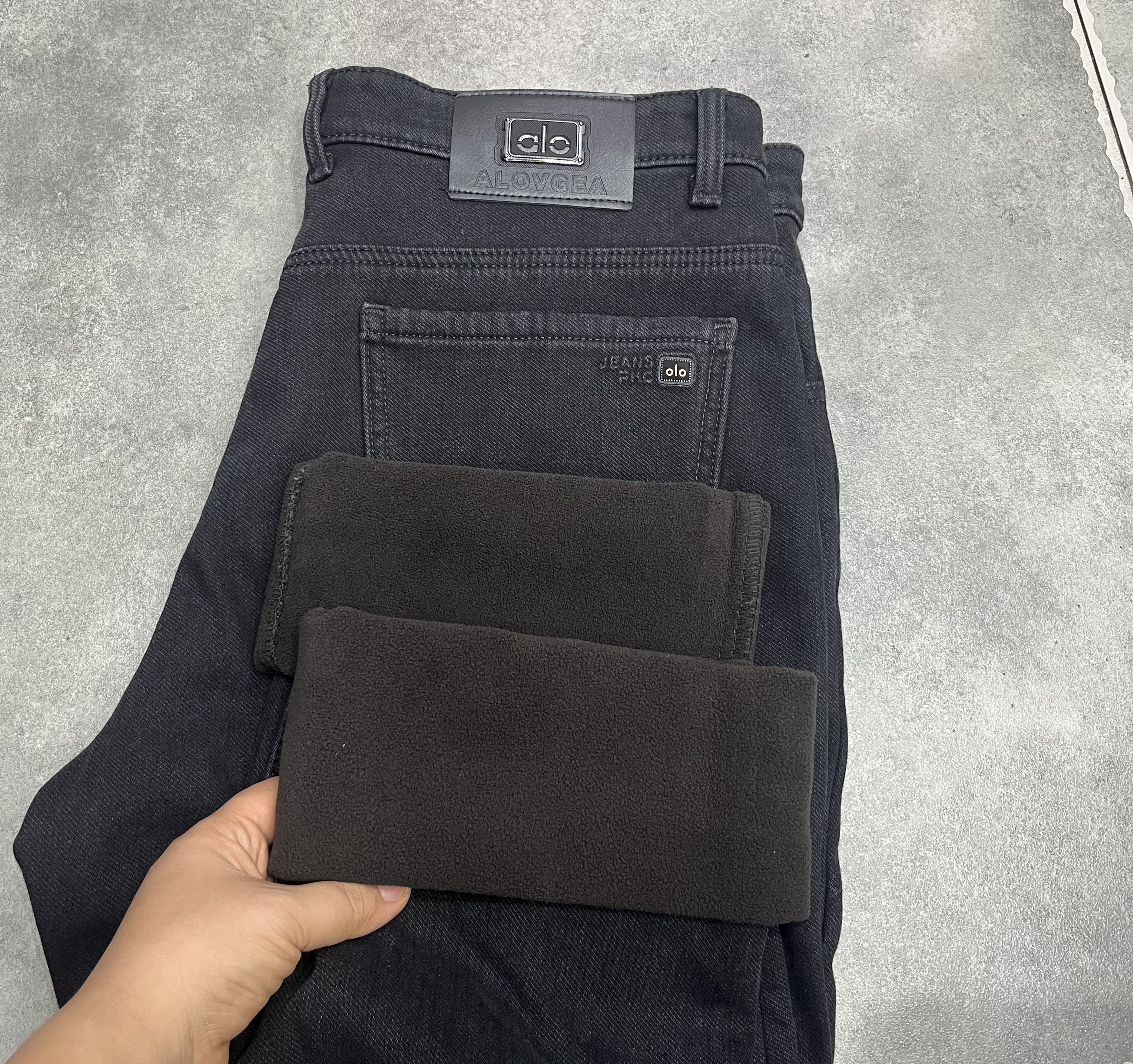 加厚加绒高弹高腰宽腿直筒牛仔裤黑色时尚男裤