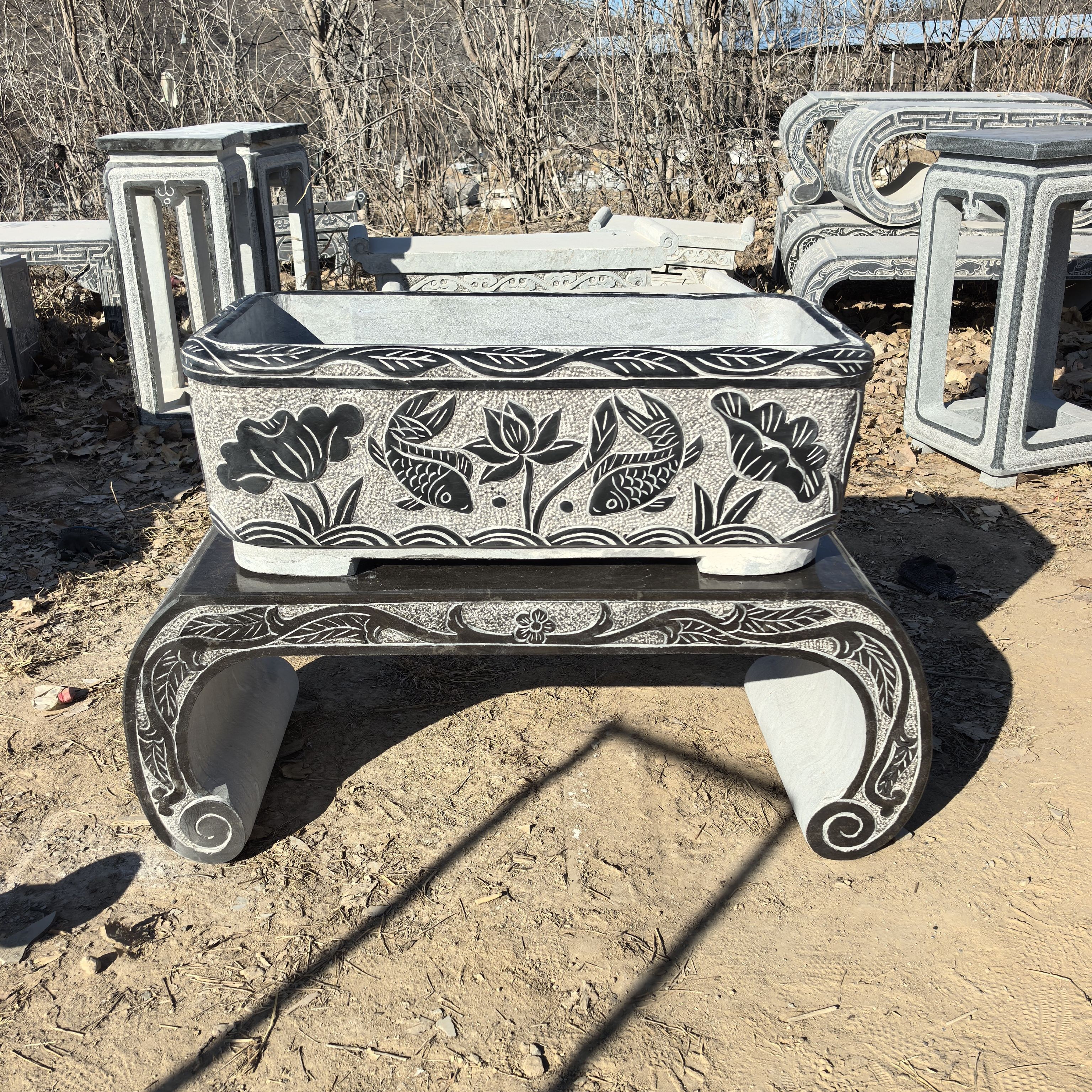 石雕鱼缸花盆仿古石雕鱼缸包邮(不含卸车安装)