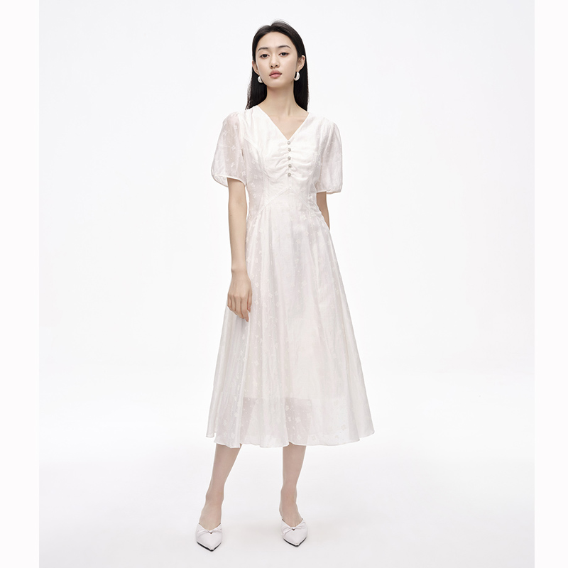 【媛媛女王专属】商场同款夏季新品门襟抽褶植绒连衣裙N196A42801