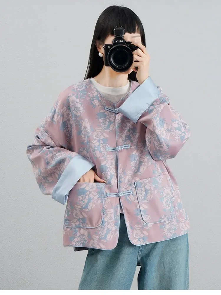 300-350编号新款外套新中式春季纯色女长袖短外套短款复古外套