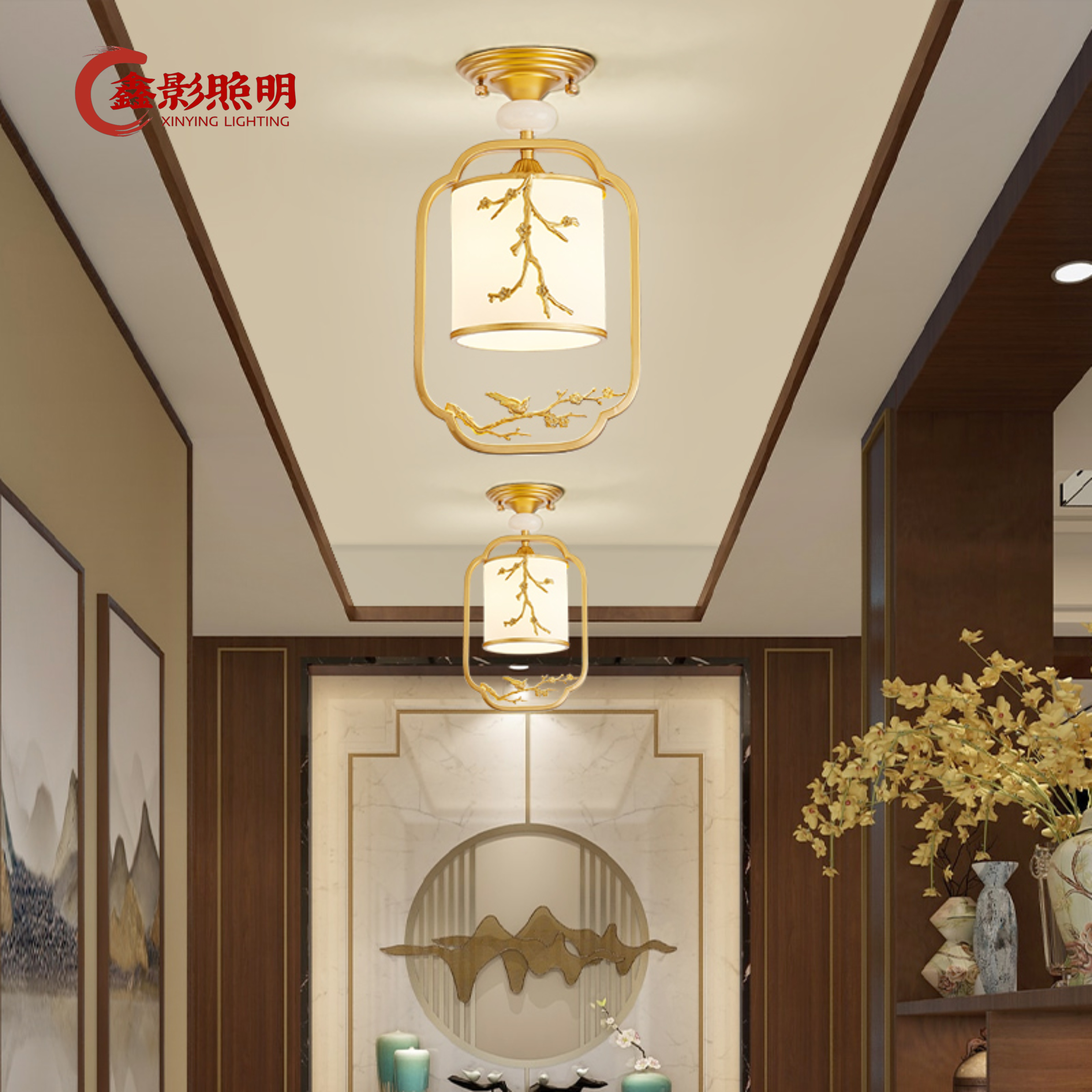 新中式过道灯阳台玄关吸顶灯床头小吊灯单头餐厅线型茶室LED灯具