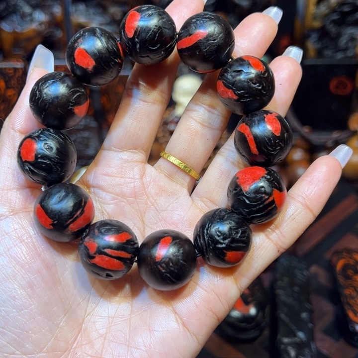 海***措枣木雷击枣木雷心填朱砂手串