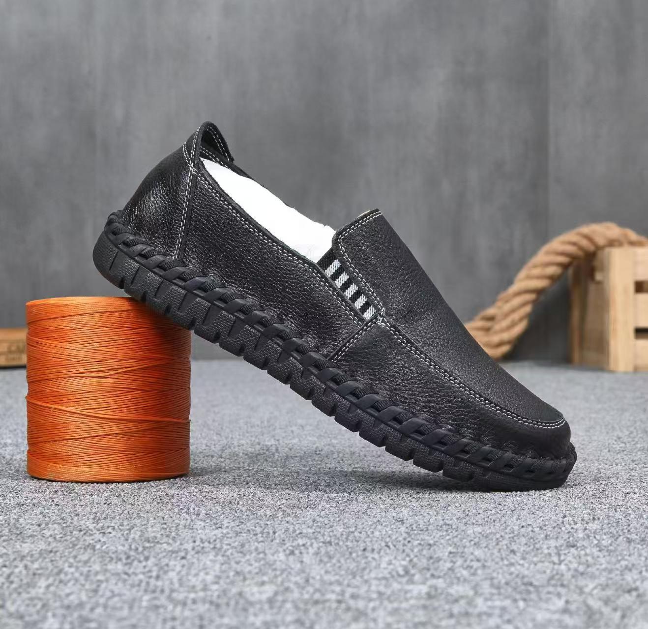 男士/女士皮鞋头层软牛皮传统手工缝制软底防滑休闲春夏百搭透气