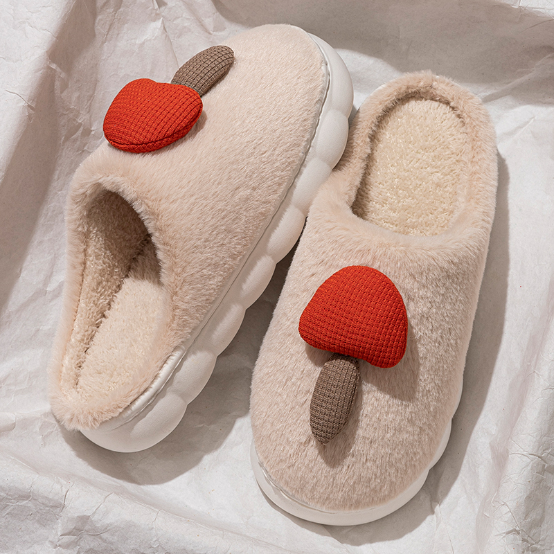 卡通小蘑菇居家棉拖鞋女士秋冬季加绒棉鞋女拖鞋男包头拖月子鞋女
