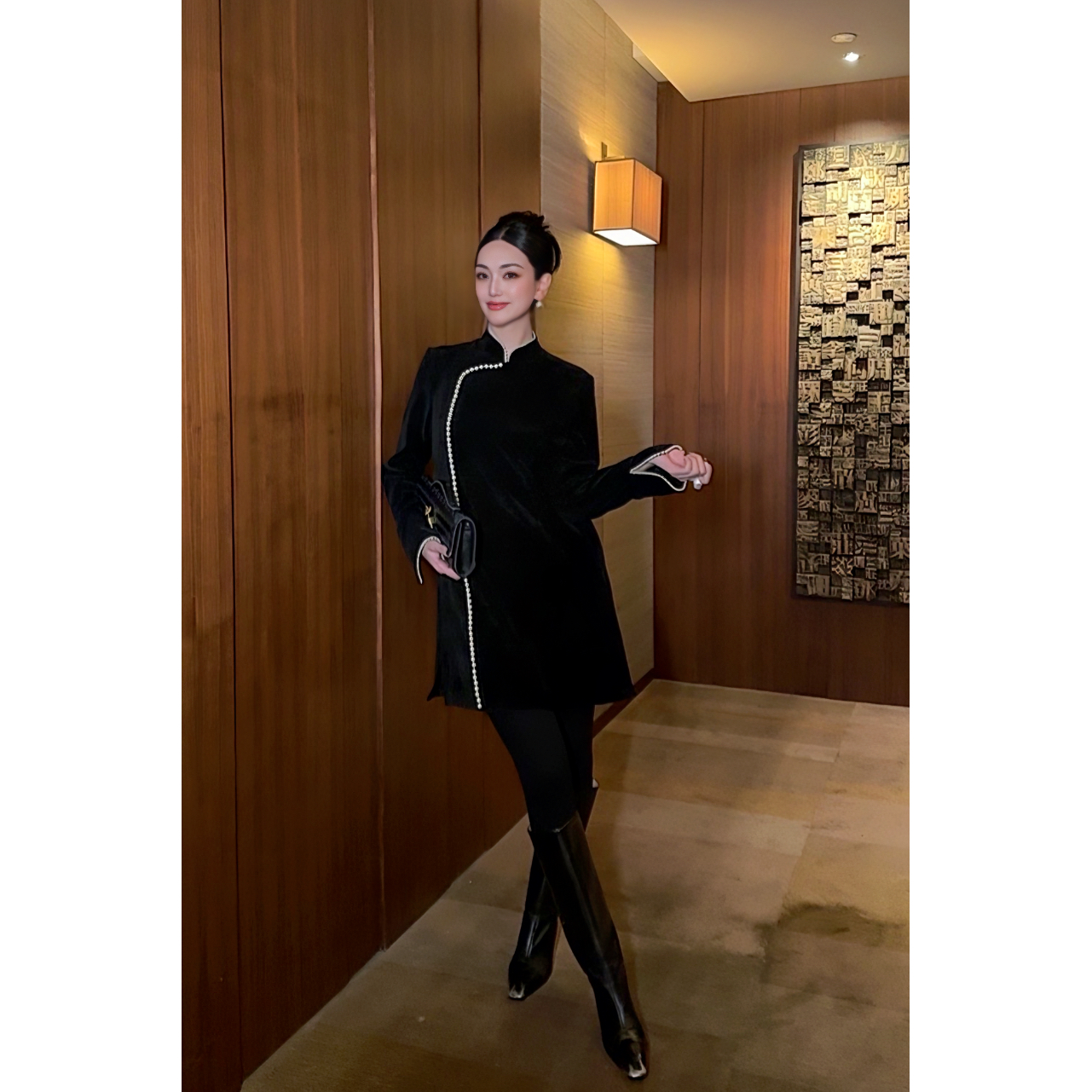 紫紫  钉珠佳人  新中式优雅绒化锁温连衣裙ZC10LZHJ348