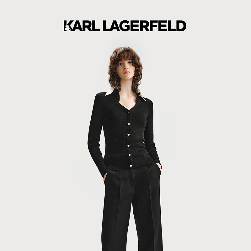 【晨粉专享价】KARLLAGERFELD新款衬衫领套头针织老佛爷236L2088