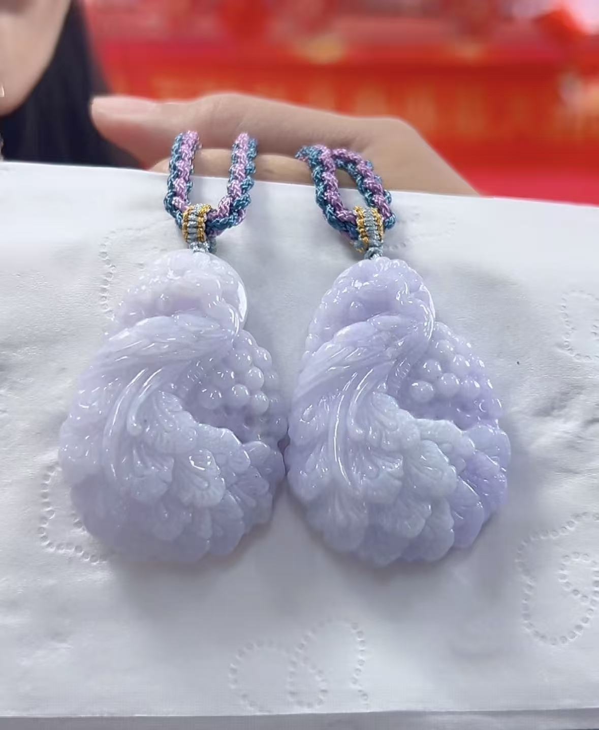 官方正品翡翠A货淡紫凤凰（多样性发货只发一个）宽33高47+厚10送绳