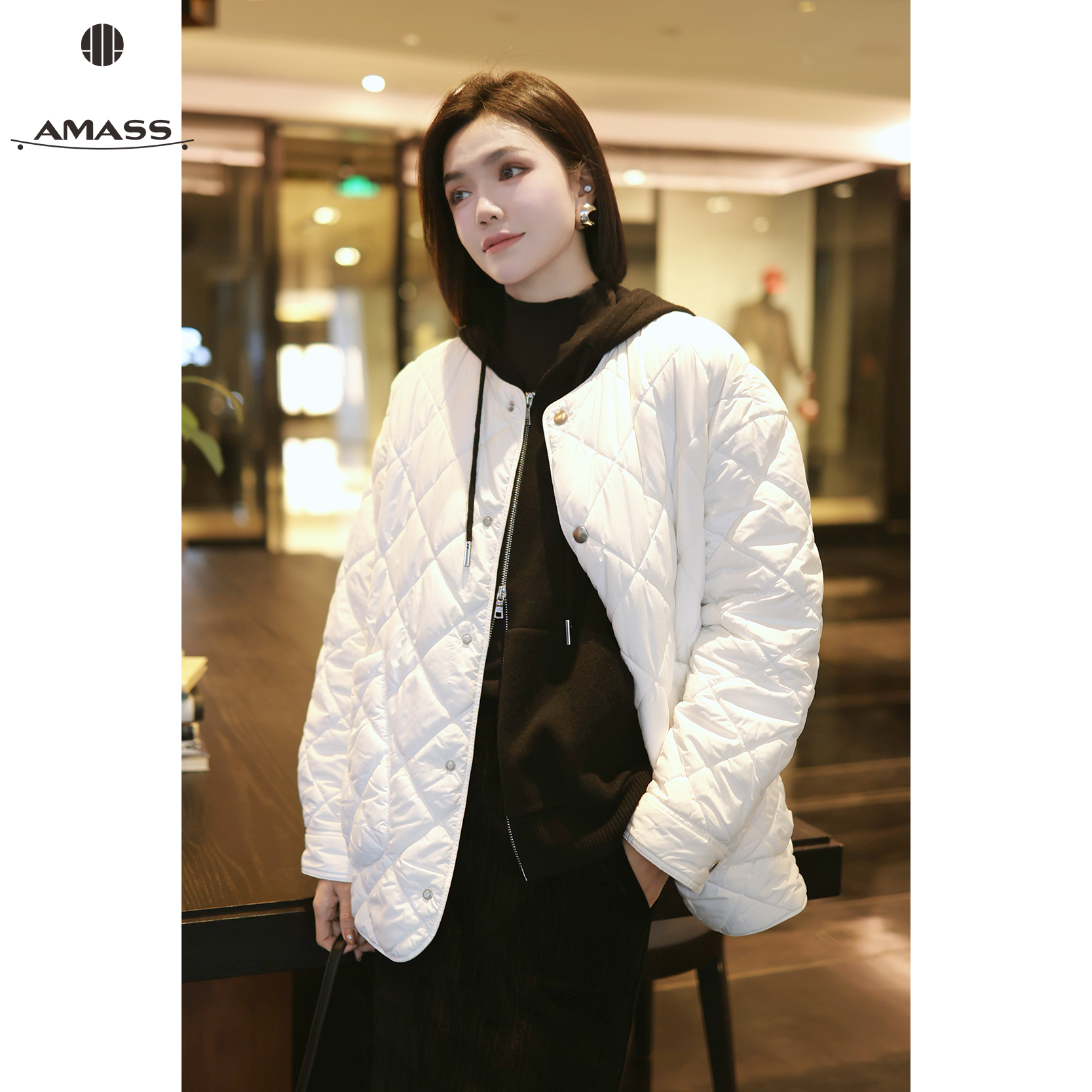 AMASS/阿玛施【流光风】冬季新款公主风菱格宽松保暖棉衣女 5400730