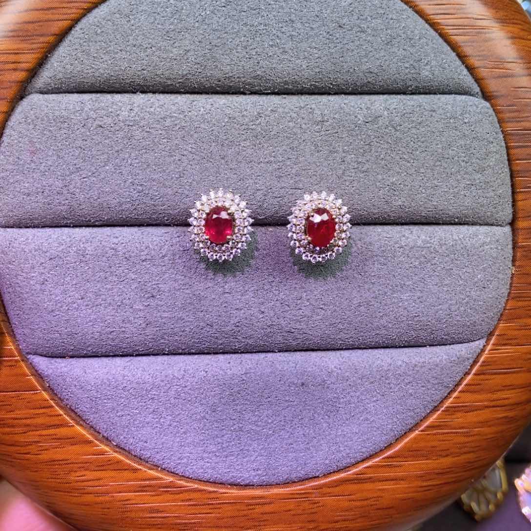 红宝石耳饰银S925镶嵌