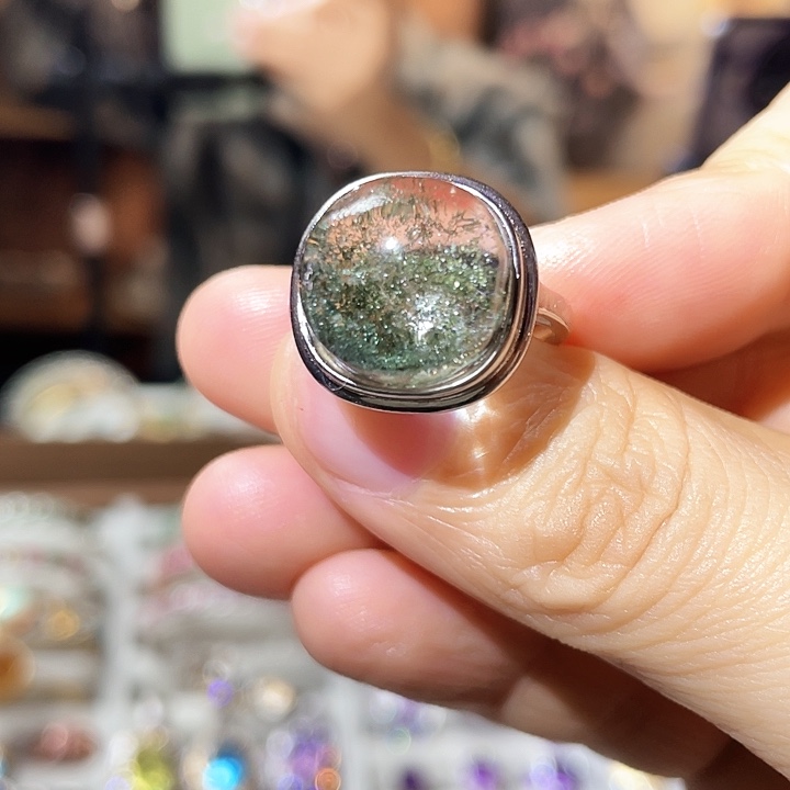 水晶戒指银S925镶嵌绿幽灵