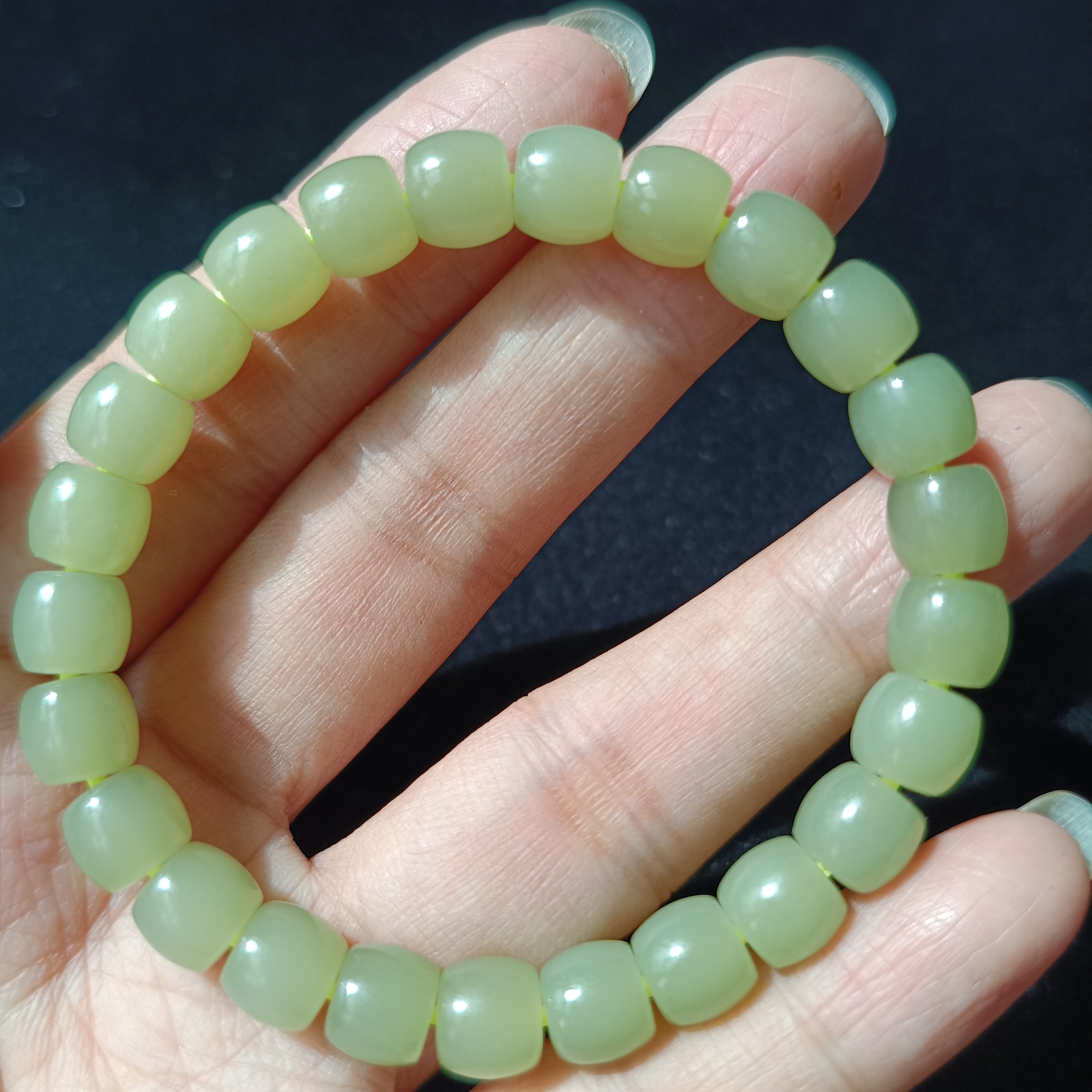 和田玉若羌青黄口玉石手串卡8直切珠