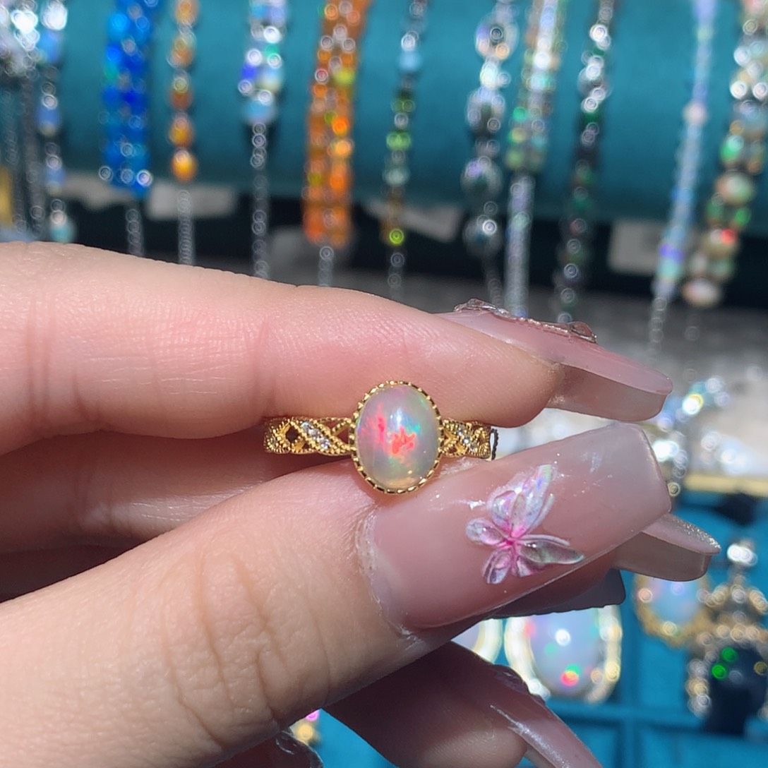 欧泊戒指银S925镶嵌福利