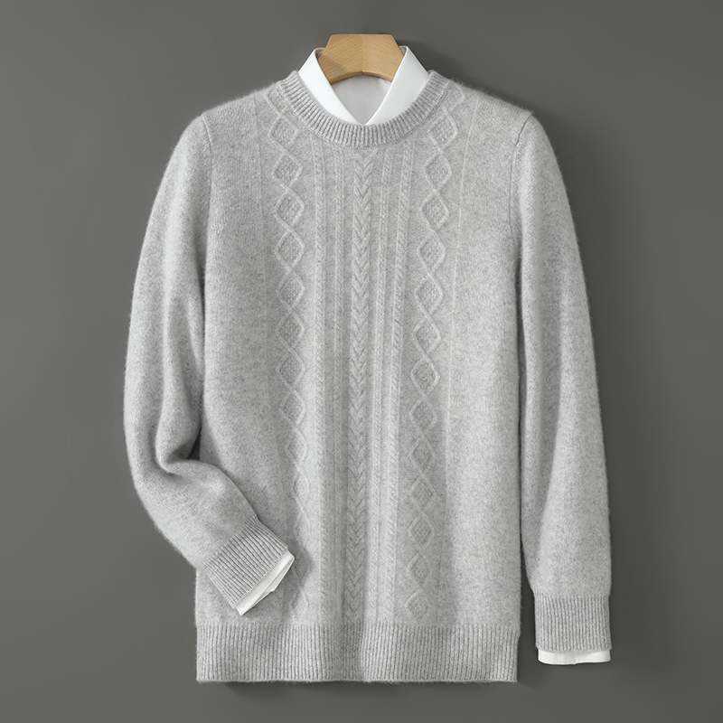 七针加厚双股加厚100纯羊毛衫男圆领内搭打底毛衣宽松菱形针织衫