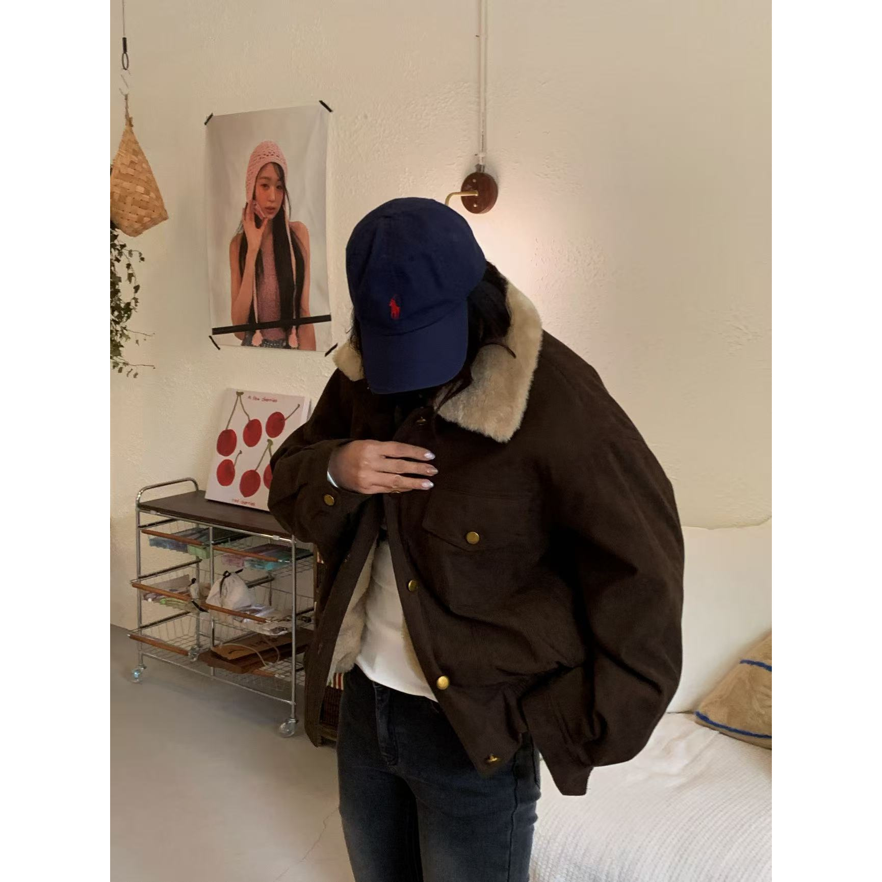 韩代.琥珀叙事灯芯绒毛毛外套 L25101728