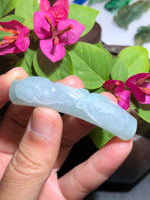 天然缅甸翡翠A货-冰胶如意手牌【毛货定制未抛光无鉴赏期】