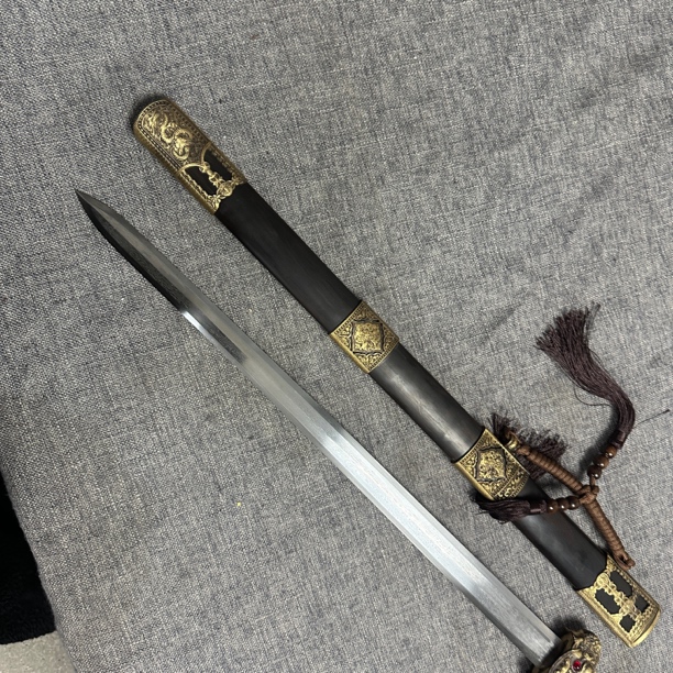 龙泉昊天宝剑一体刀黑檀木永乐剑铜装刀具防身冷兵器未开刃