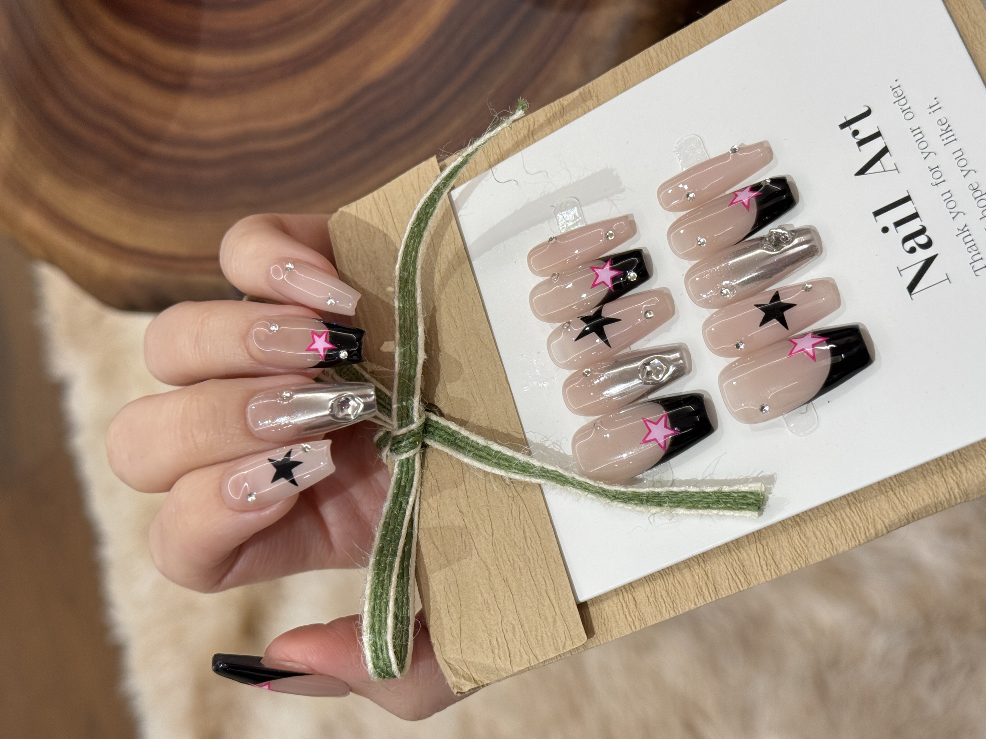 【Black Pink】银镜面黑边法式ins风五角星原创设计师纯手工穿戴甲 