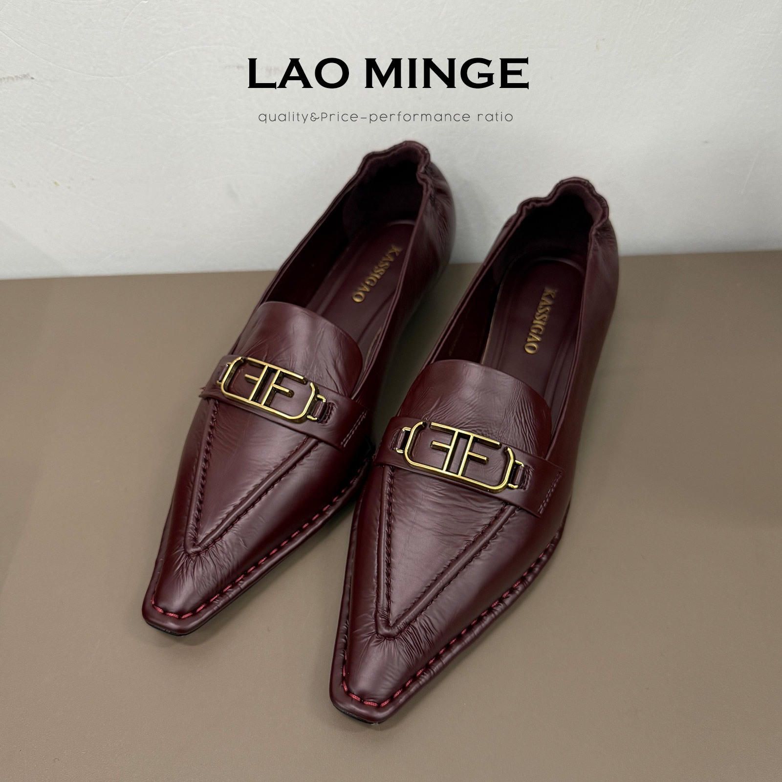 老敏哥 牛皮法式浅口时尚百搭尖头金属扣气质单鞋W286396