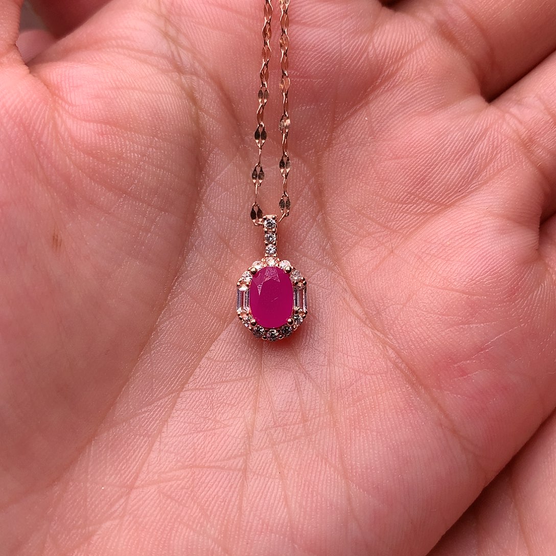 红宝石颈饰银S925镶嵌