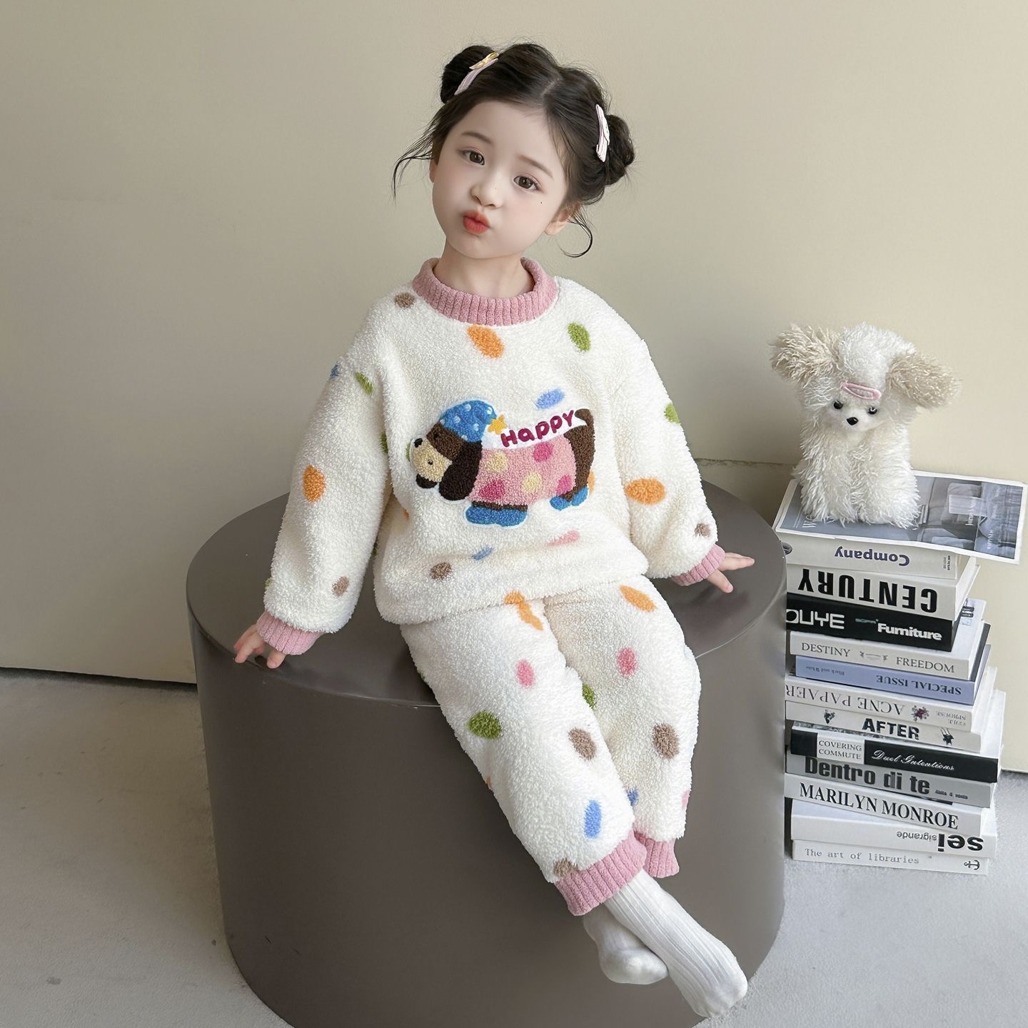 2025新款女童睡衣秋冬款加厚儿童女孩宝宝香肠狗家居服套装