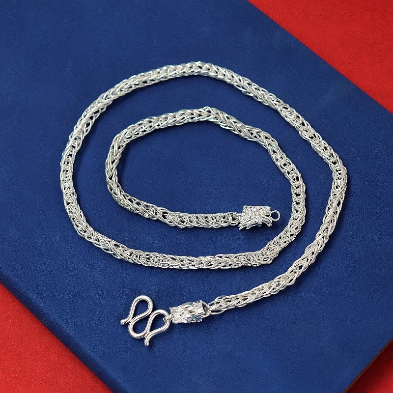 链子足银 【艾比银】足银999手工编织龙头项链