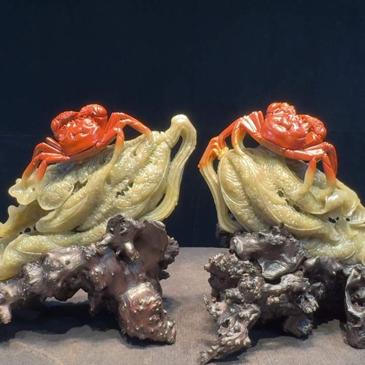 轻***泊寿山石螃蟹摆件艺术品