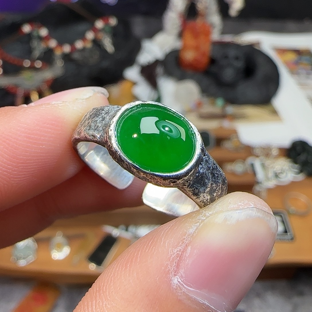 本***心翡翠银S925镶嵌戒指